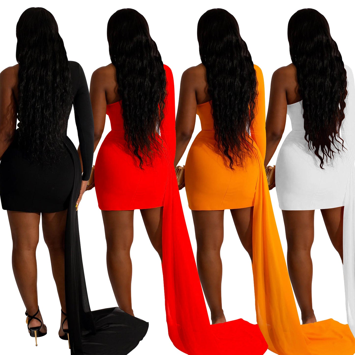 Dame Eksklusiv Mini-Kjole med asymmetrisk Udsnit og volumøs Overkjole Stilla