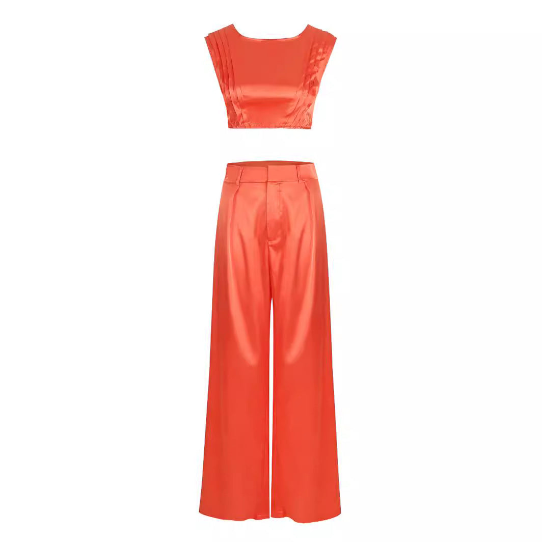 Dame Crop-Top og Vidde Bukser Sæt Stilla