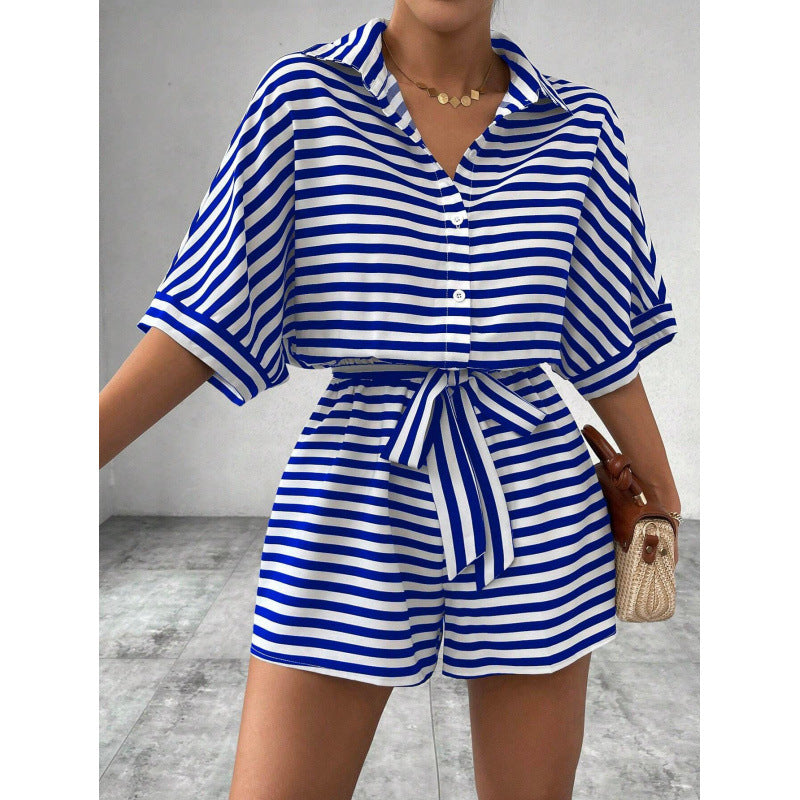 Dame Stribet Casual Knap-Op Jumpsuit Stilla