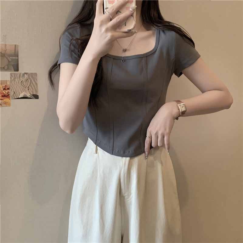 Dame Cropped Fyrkantet Uddybning T-Shirt Stilla