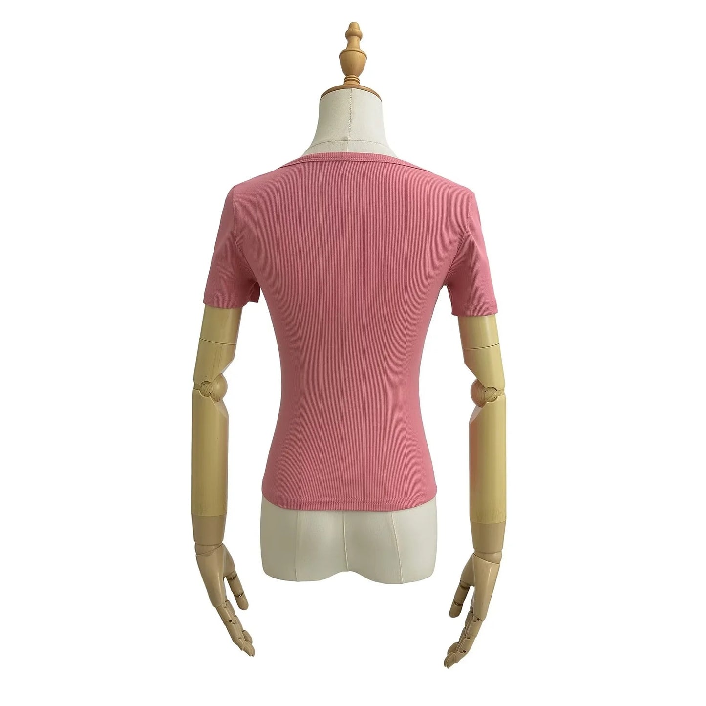 Dame elegant basis-overdel med dyb rund halsudskæring og knapdetaljer Stilla