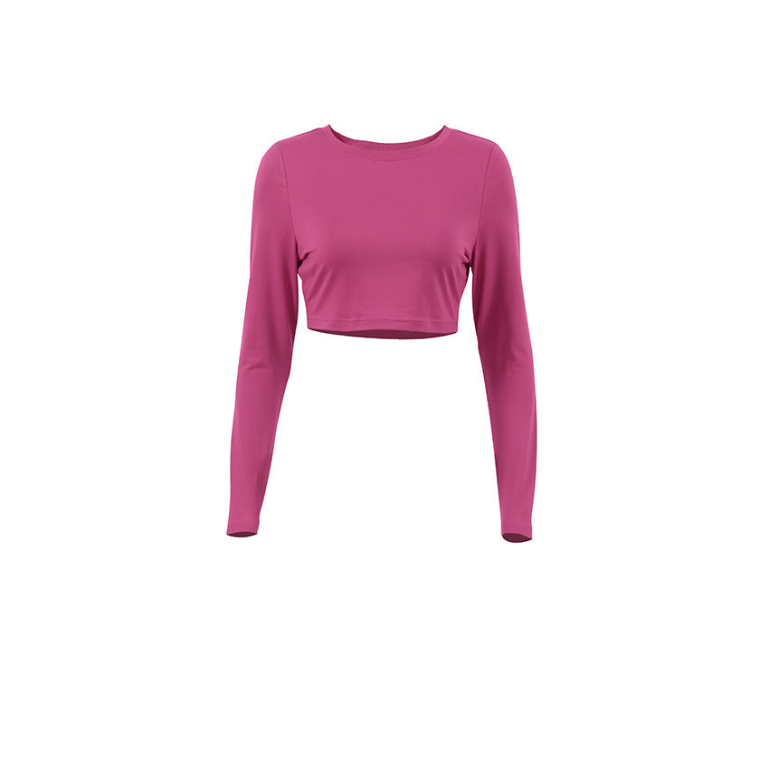 Dame cropped langærmet skjorte med figursyet snit og elastisk bomuldsmateriale Stilla