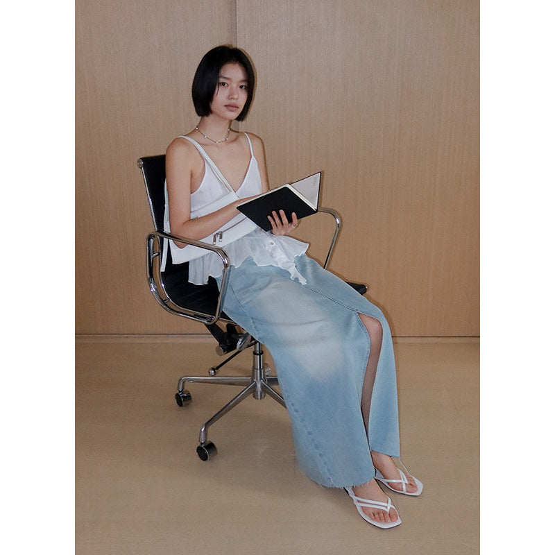 Dame Denim Maxikjole med moderne slidsdesign og klassisk snit Stilla