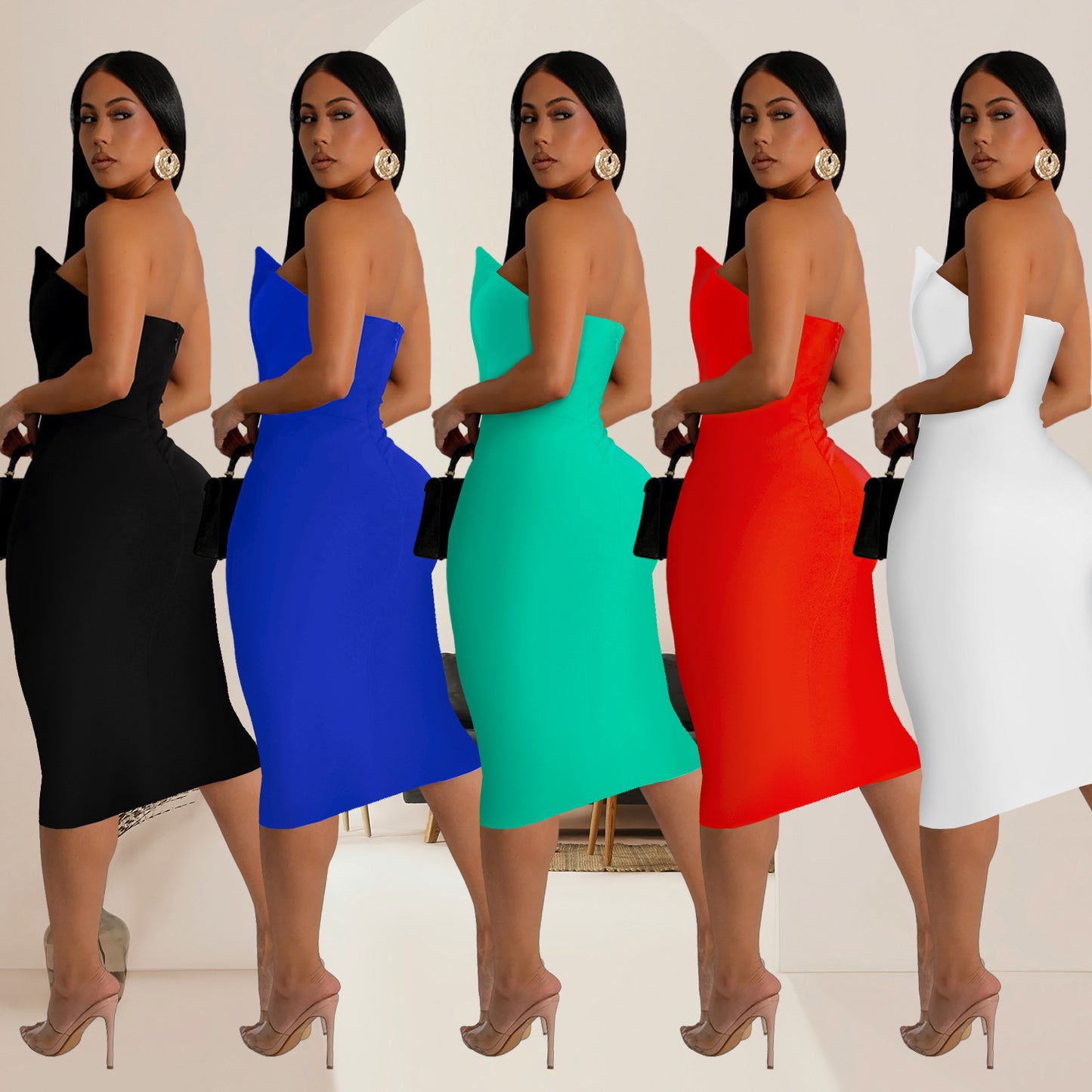 Dame Elegant figursyet midi-kjole med asymmetrisk udskæring og dekorative knapper Stilla