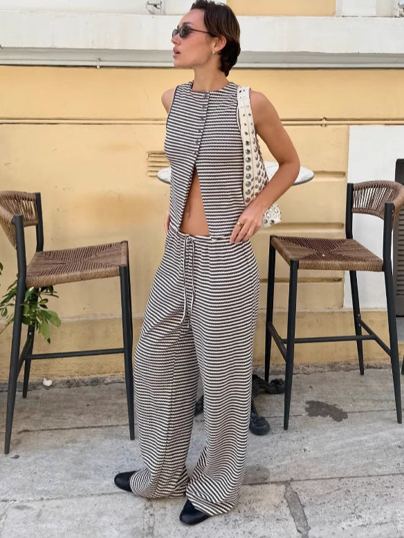Dame casual jumpsuit med diskret stribemønster og praktiske lommer Stilla