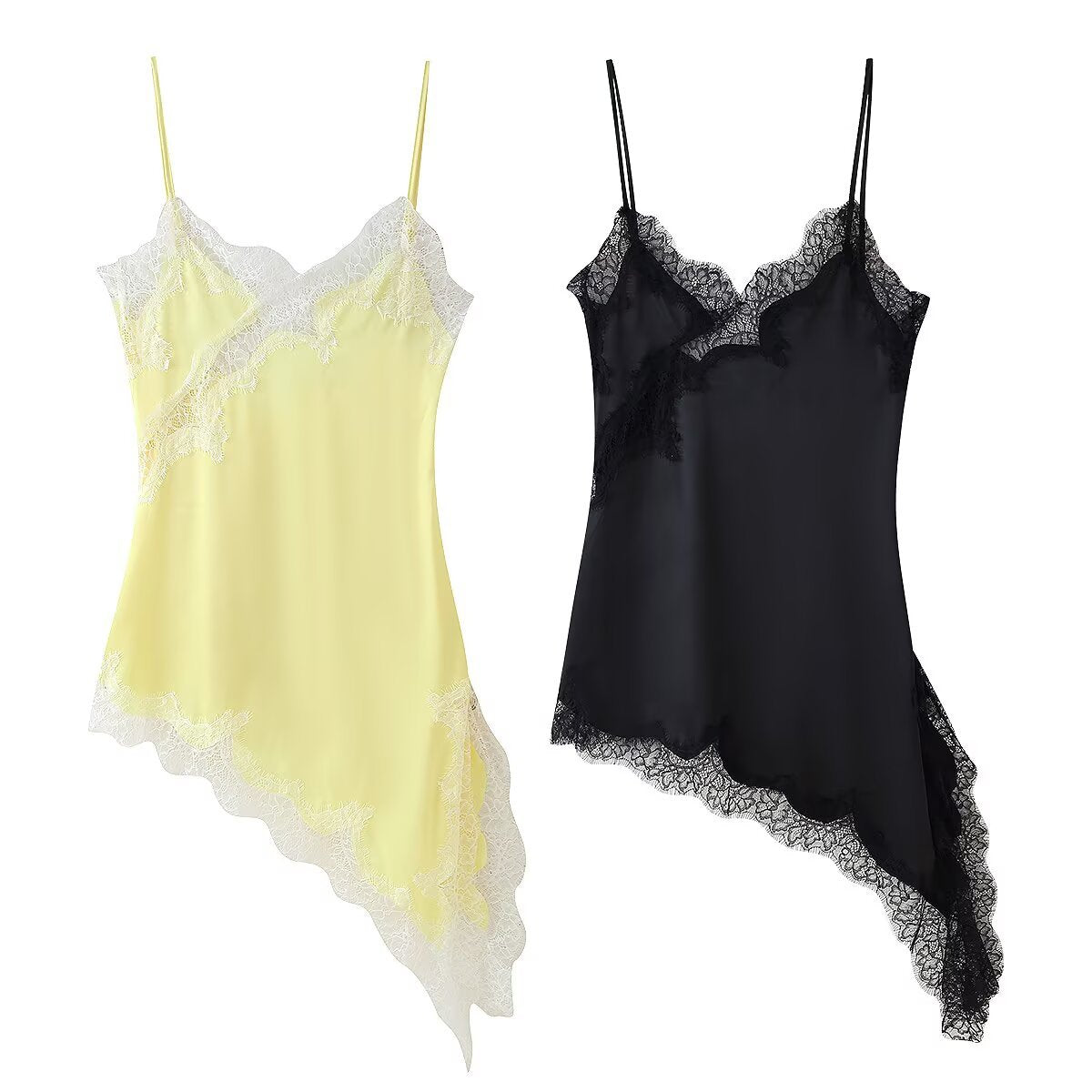 Femme Asymmetrisk Natkjole med Spidsbesætning Stilla