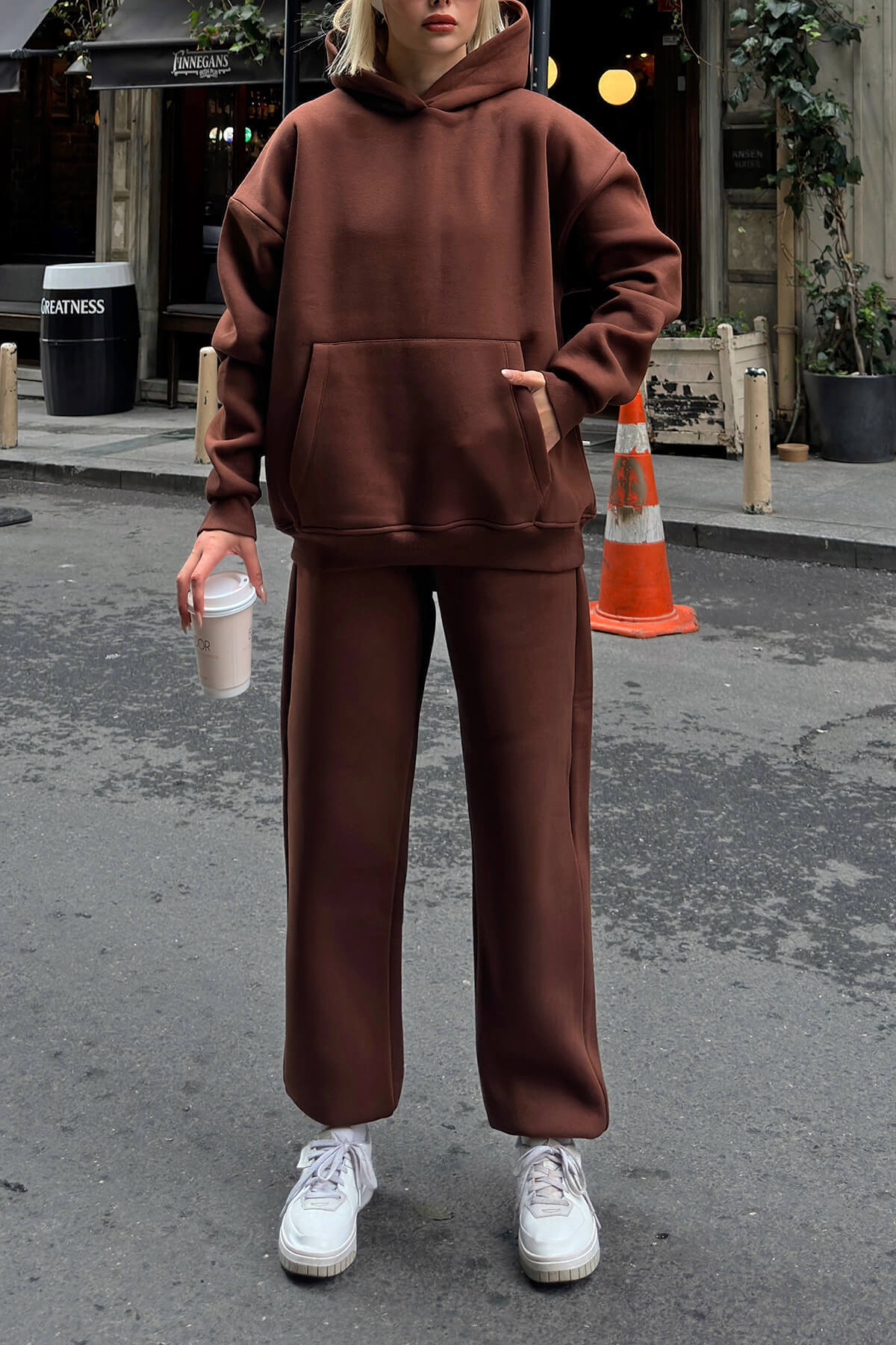 Dame afslappet oversized hoodie og bred bukser sæt Stilla