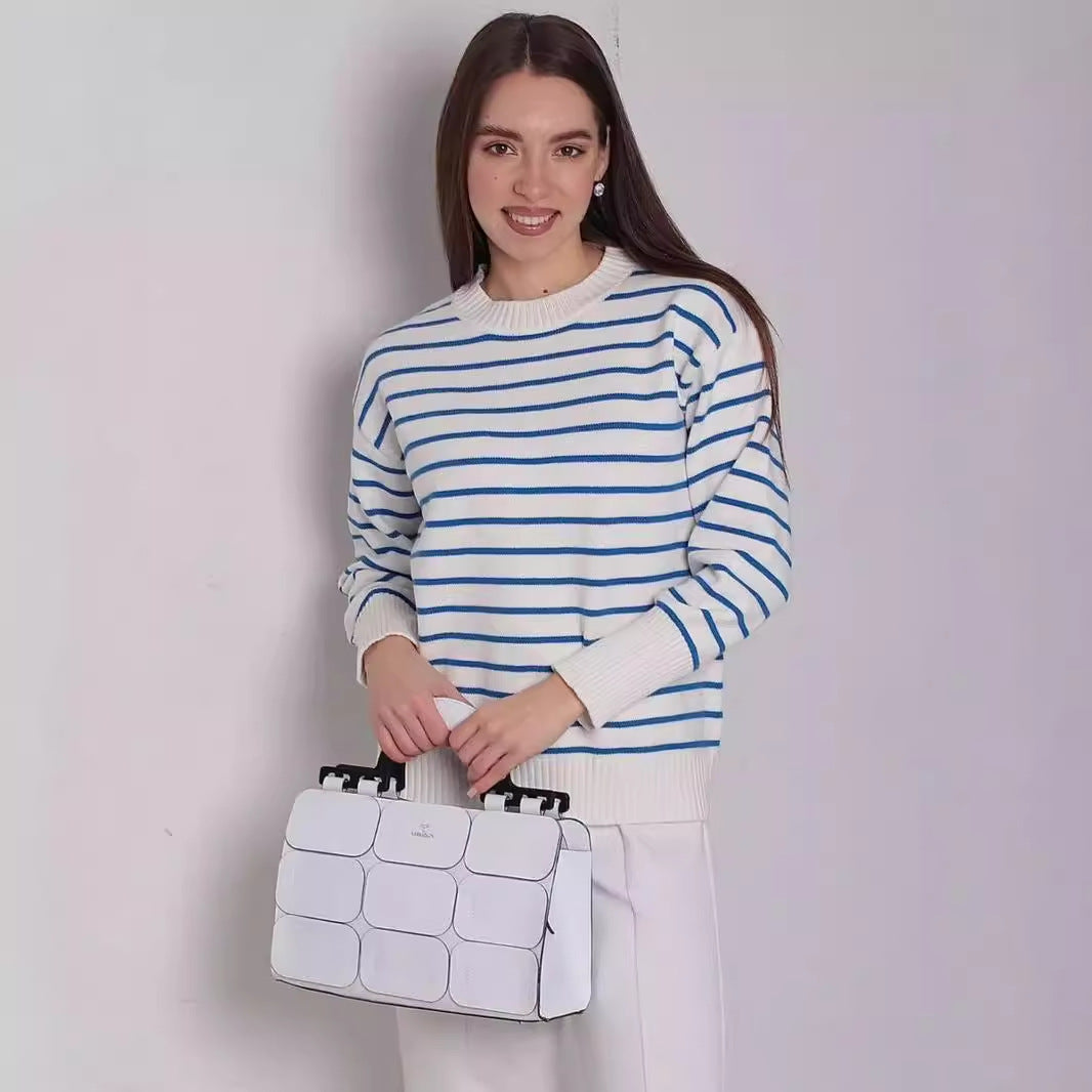 Dame afslappet stribepullover med bred pasform og højhalset rundhalsudskæring Stilla