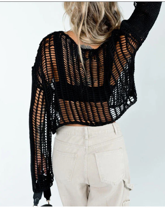 Dame Cropped Open Knit Pullover Stilla