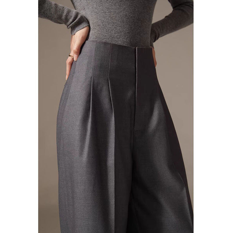 Dame elegant høj taljebukser med vidde ben og fin struktur Stilla