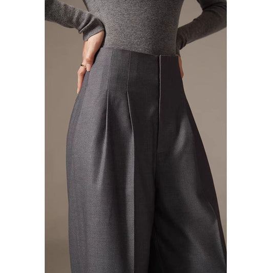 Dame elegant høj taljebukser med vidde ben og fin struktur Stilla