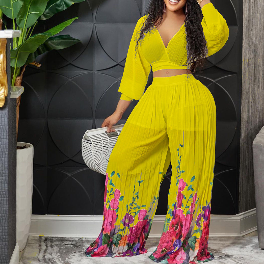 Dame elegant jumpsuit med voluminøse ærmer og blomstertryk Stilla