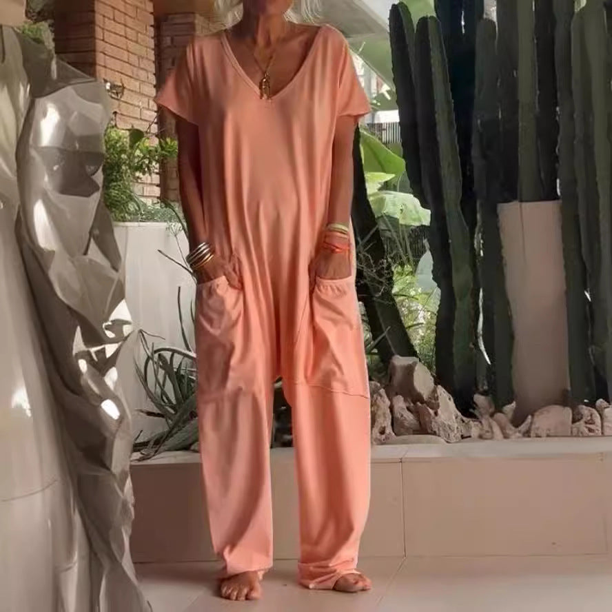 Dame casual jumpsuit med praktiske lommer og V-udskæring Stiila
