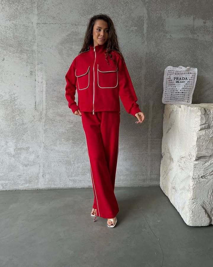 Dame afslappet fleece-træningssæt med lynlås og bred ben Stilla