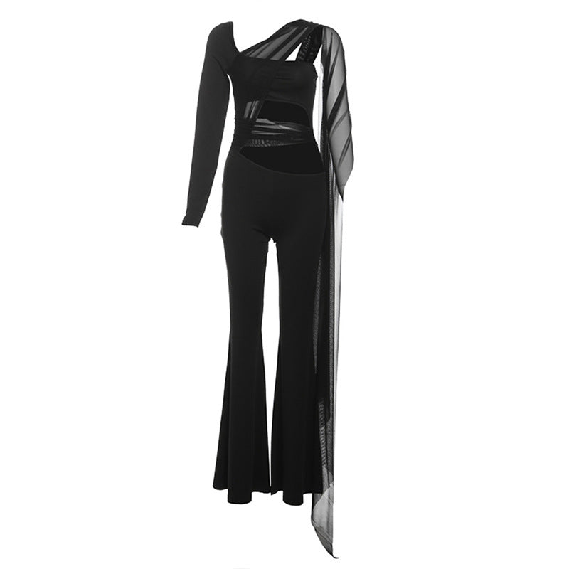 Dame Elegante Jumpsuit med asymmetrisk design og flydende chiffon-indsats Stilla