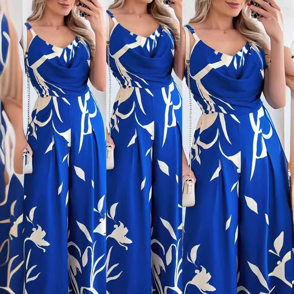 DameElegant Jumpsuit med drapering og blomstermønster Stilla