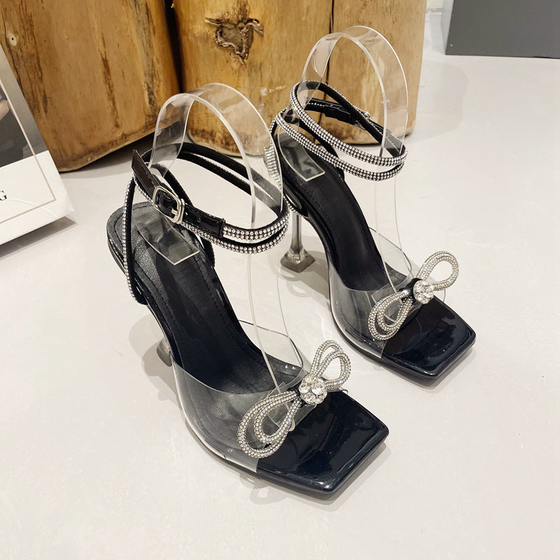 Dame High Heel Sandaler med transparente remme og glamourøs sløjfedesign Stilla