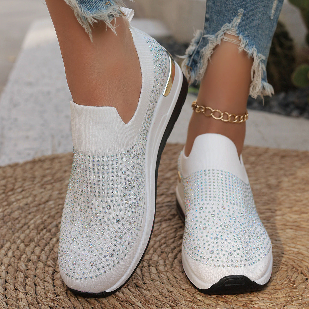Dame Sneakers med glitrende strass accenter og elastisk indsats Stilla