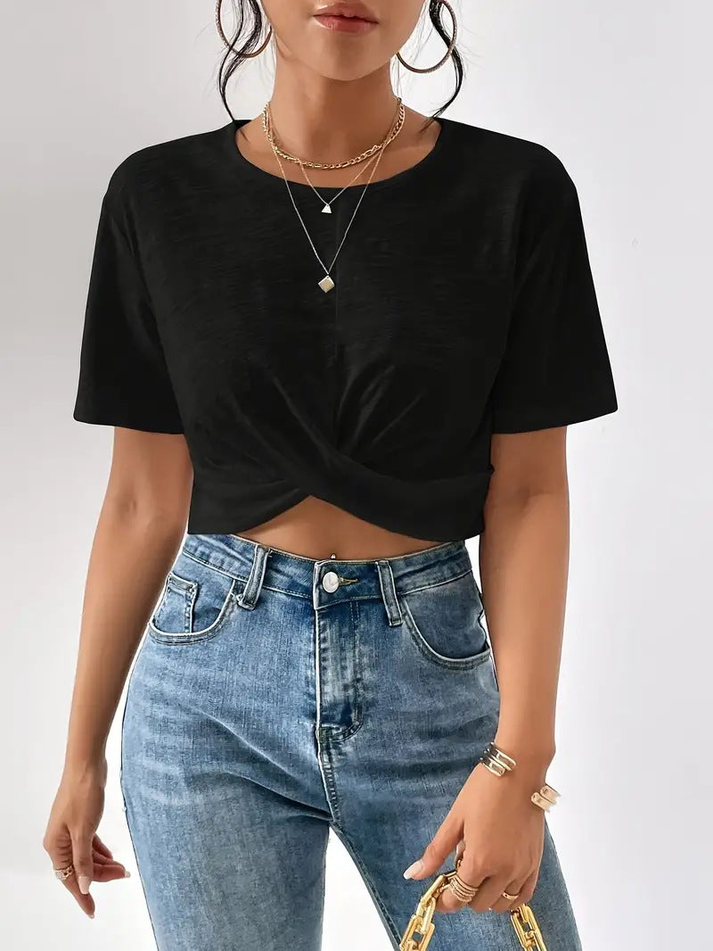 Dame afslappet bomuldsoberdel med knude-design Stilla