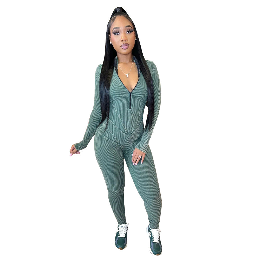 Dame Langærmet Jumpsuit med lynlås og stilfuldt snit Stilla
