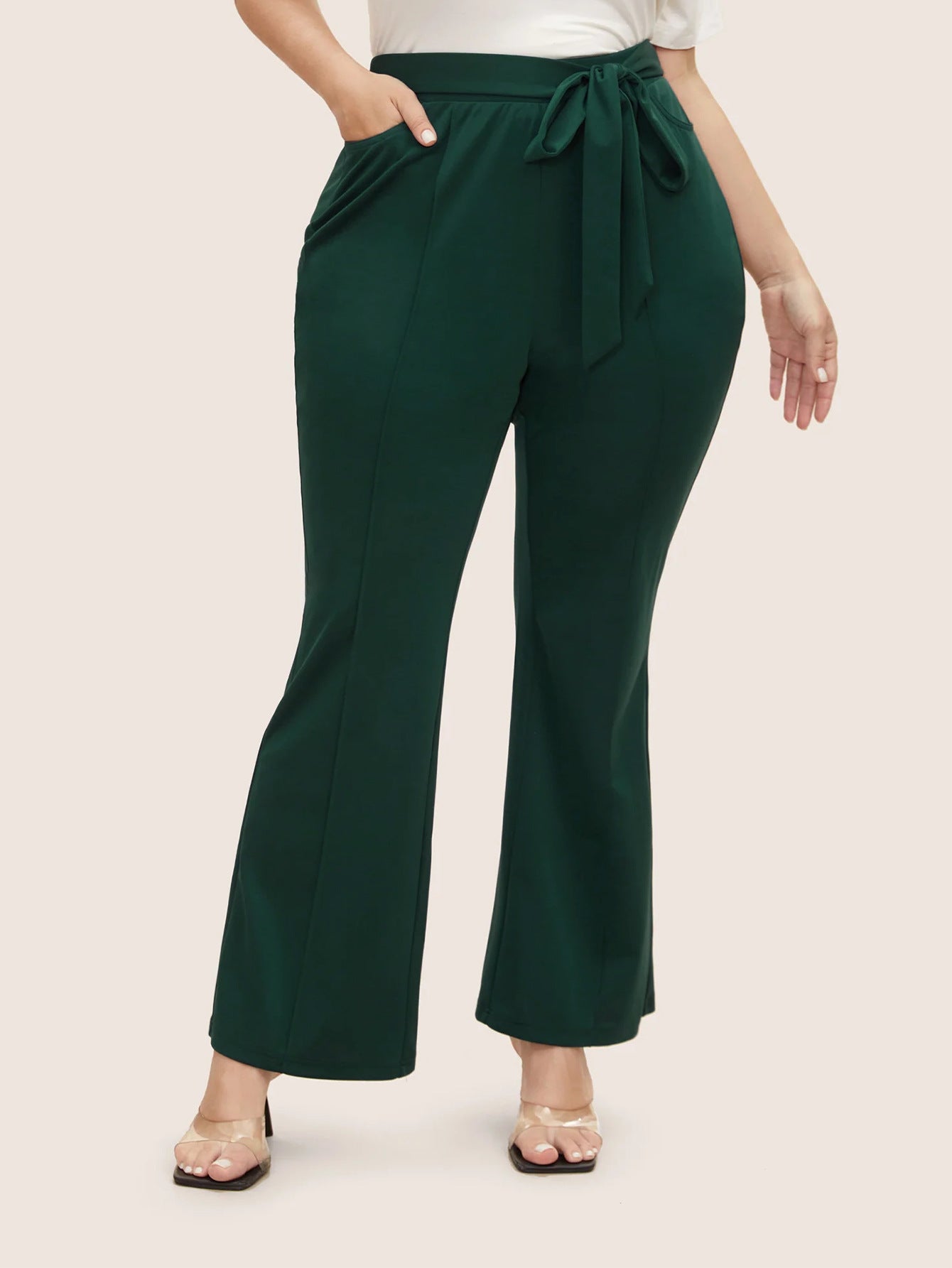 Dame elegant højtaljede bukser med flot bindebælte og praktiske lommer Stilla