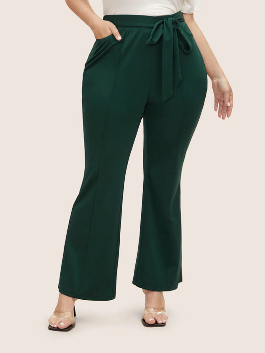 Dame elegant højtaljede bukser med flot bindebælte og praktiske lommer Stilla