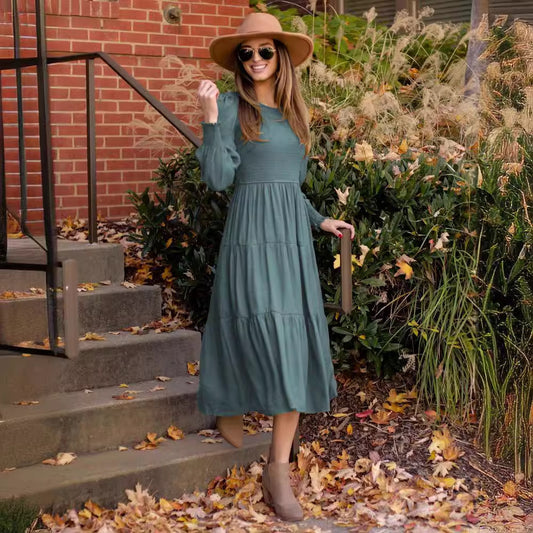 Dame afslappet Maxi-kjole med rynkede ærmer og svajende søm Stilla