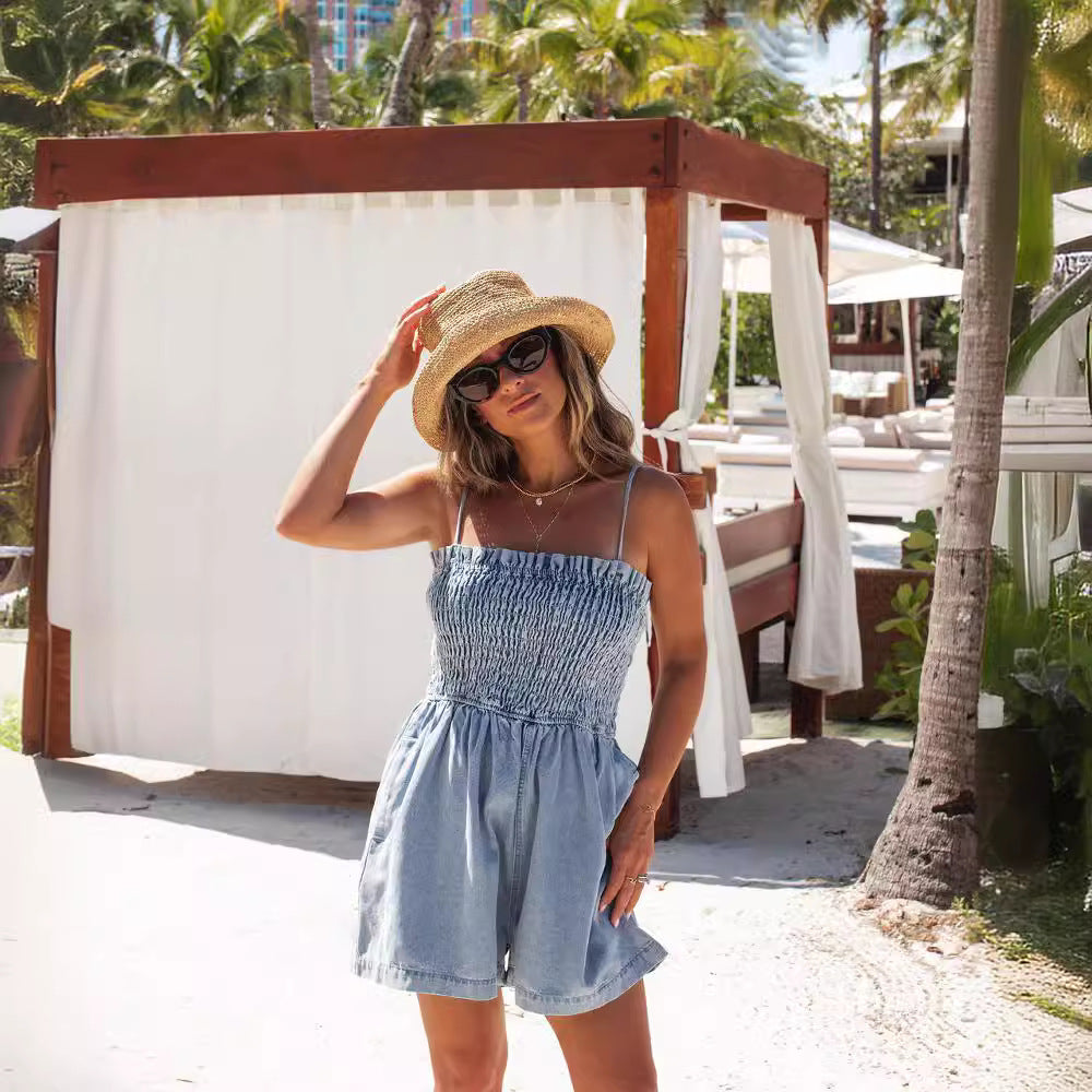 Dame jumpsuit med draperet overdel og behagelige sidelommer Stilla