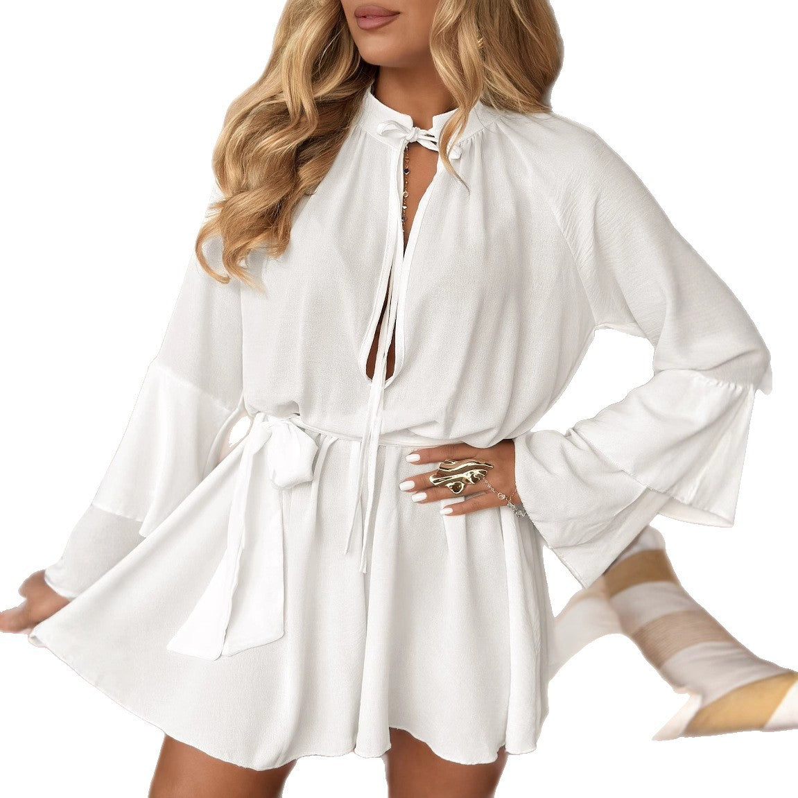 Dame afslappet kaftan med bælte og vide ærmer Stilla