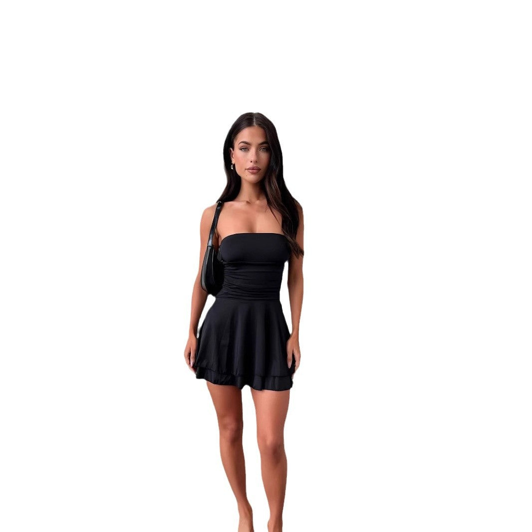 Dame Bandeau Minikjole med rynket design og flydende snit Stilla