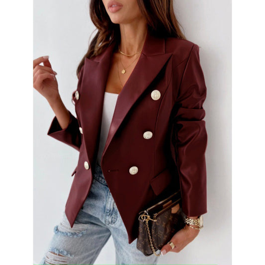 Dame Elegant Dobbeltknap Blazer med blanke Knapper Stilla