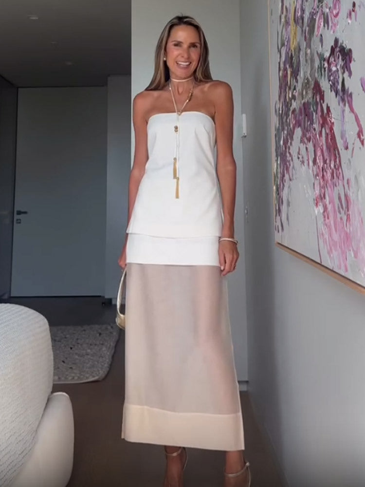Dame elegant bandeau kjole med flydende skørt Stilla