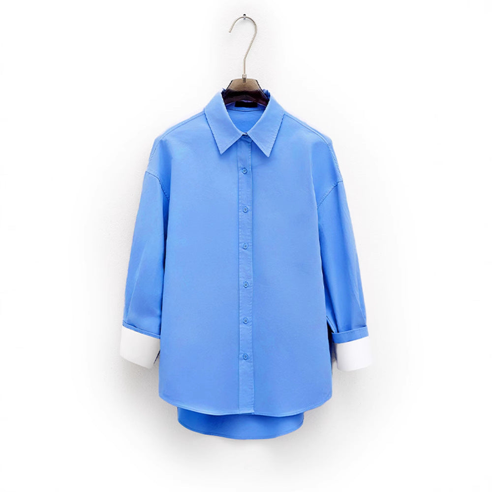 Dame afslappet skjorte med kontrastfarvede ærmer og moderne snit Stilla