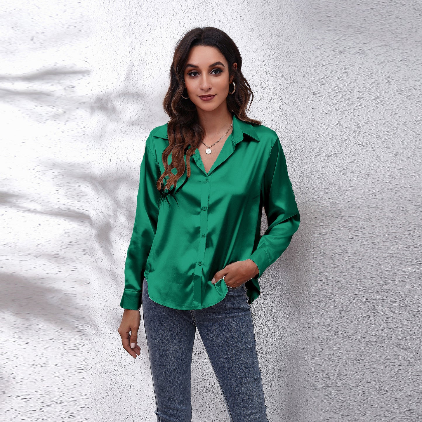 Dame Satin Bluse med Knote Lukning Stilla