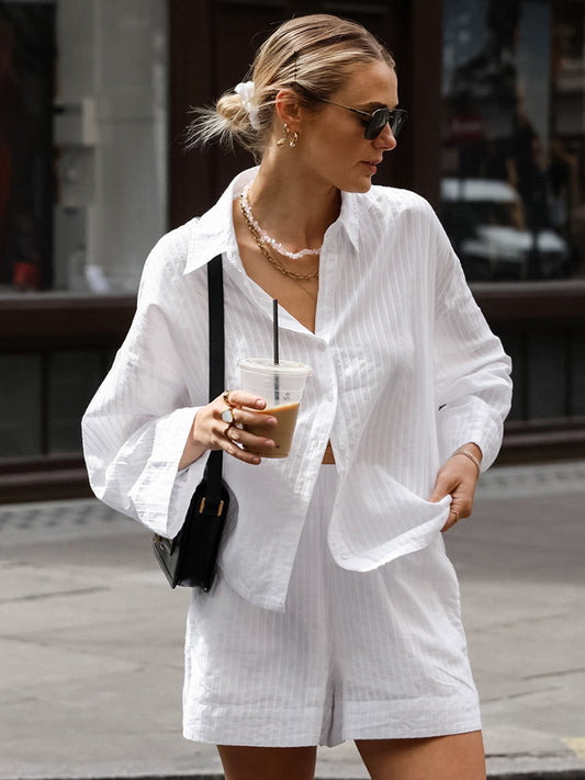 Dame afslappet kortærmet skjorte og shorts sæt Stilla