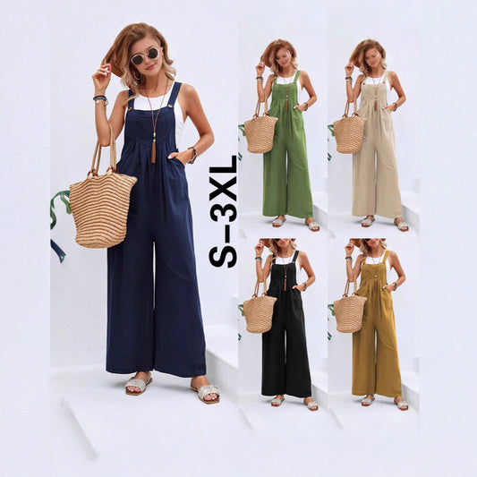 Dame Casual Jumpsuit med bredt ben og justerbare stropper Stilla