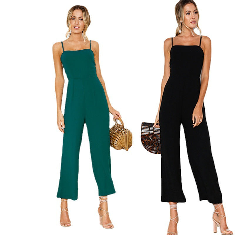 Dame jumpsuit med smalle stropper og elegant bredt ben Stilla
