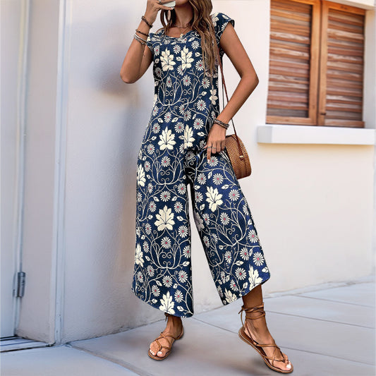 Dame Floral Print brede ben bukser jumpsuit Stilla