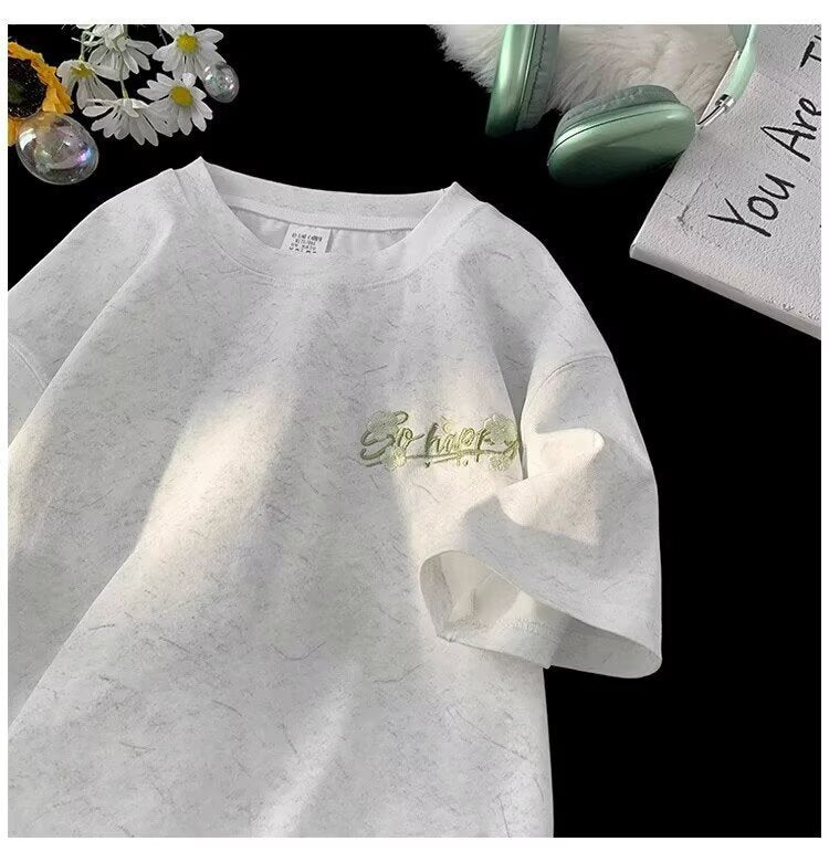 Dame afslappet oversized T-shirt med kreativt fronttryk Stilla