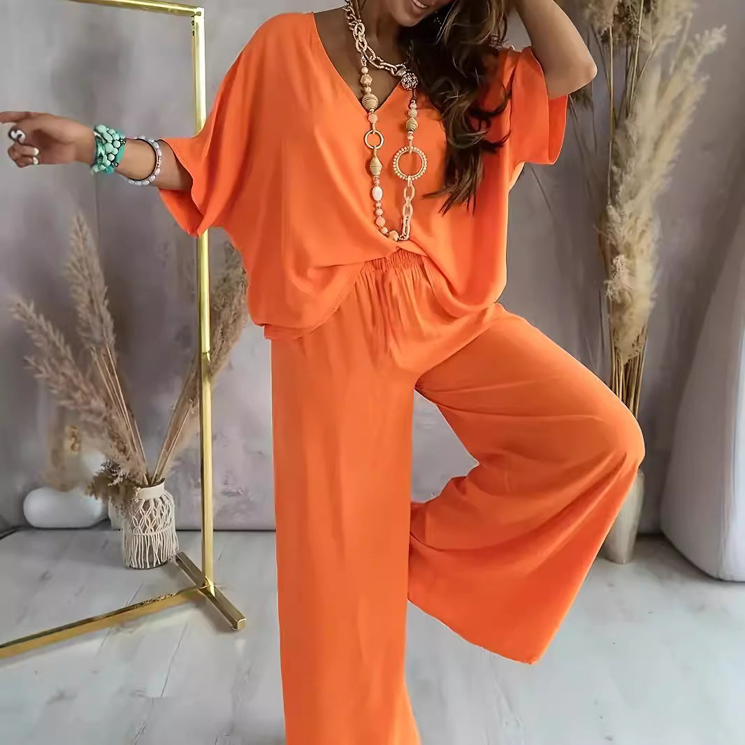 Dame afslappet og luftig to-delt sæt med vidde ben Stilla