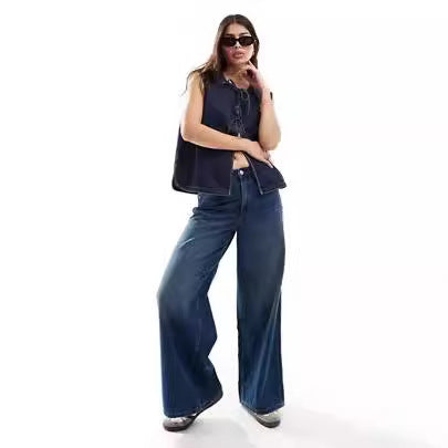 Dame Denim Vest med Raffinerede Bindebånd Stilla