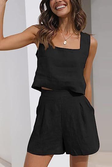 Dame afslappet sommer sæt med cropped top og højtaljede shorts Stilla