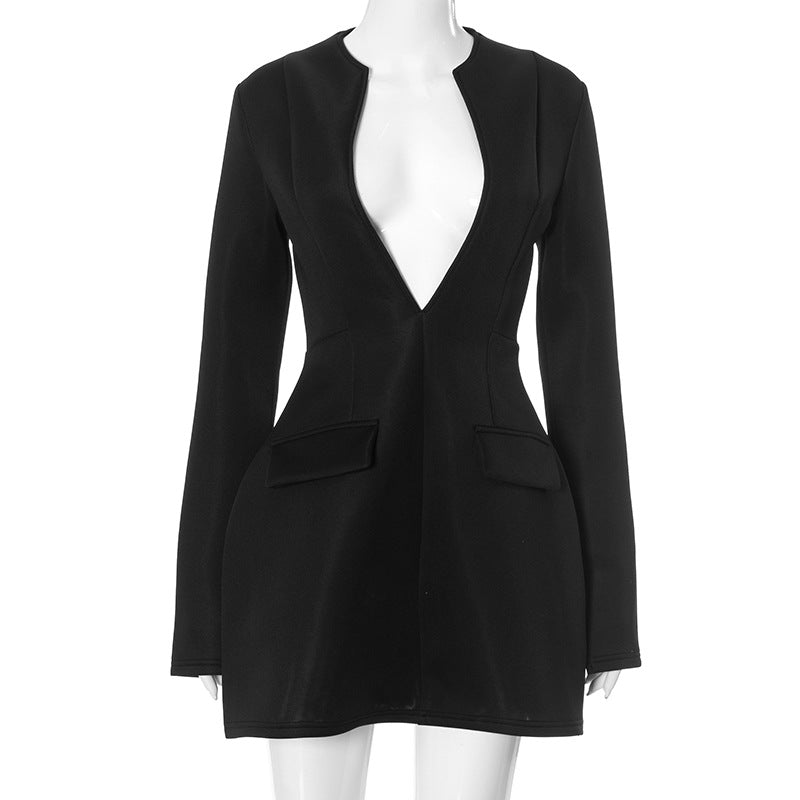 Damer Elegant Dyb V-Udskæring Blazer Kjole Stilla