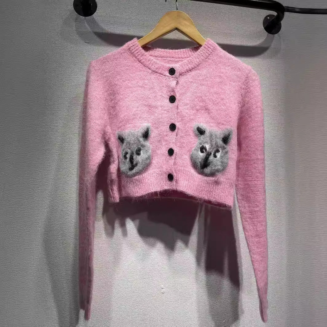 Dame cropped strikpullover med blød mohair-blanding og løs pasform Stilla