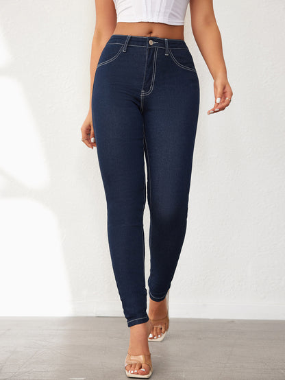 Dame Højtaljede Skinny Jeans med elastisk Denim Stilla