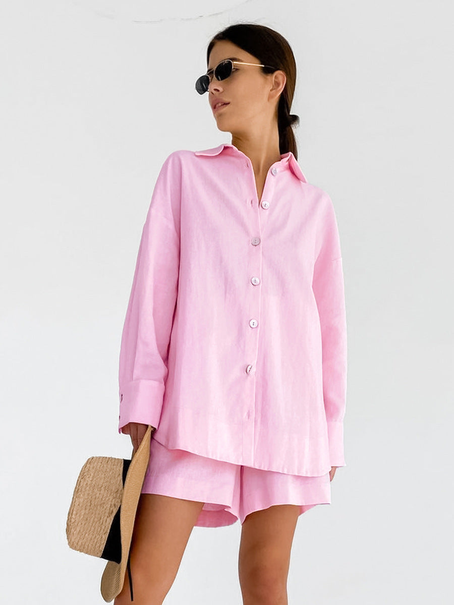 Dame afslappet linned top med knapdetaljer og brede ærmer Stilla