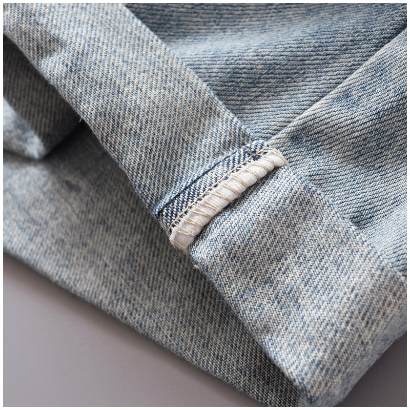 Dame Denim-shorts med frynset detaljer og elastisk talje Stilla