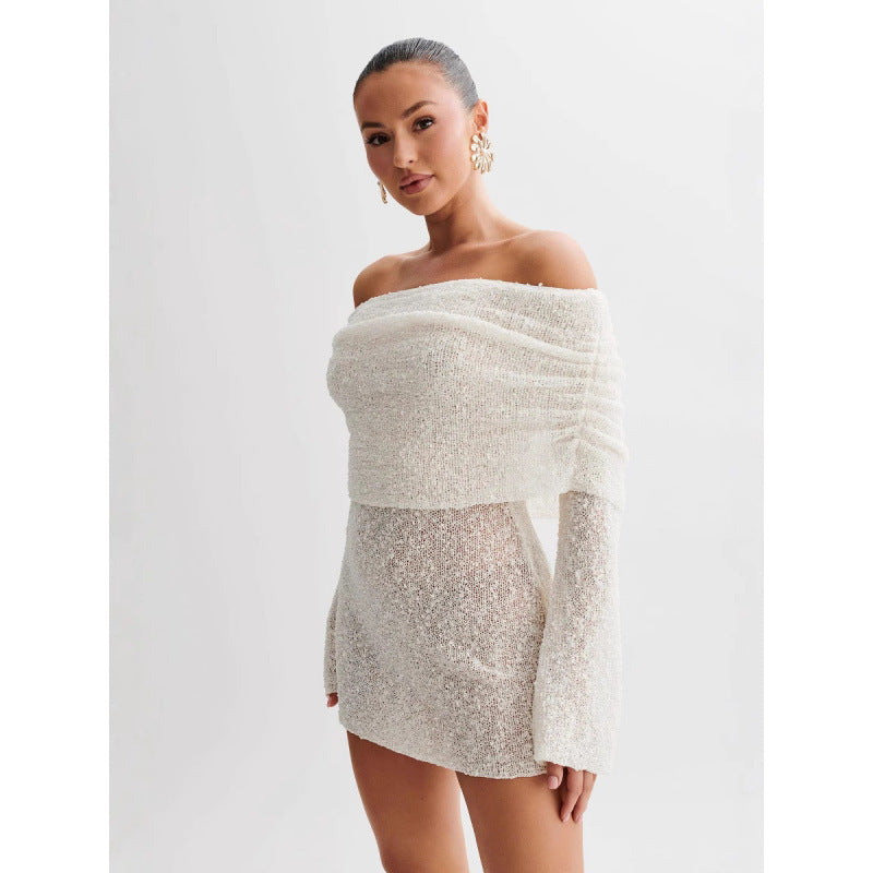 Dame Off-Shoulder Strikkjole med Bred Skæring Stilla