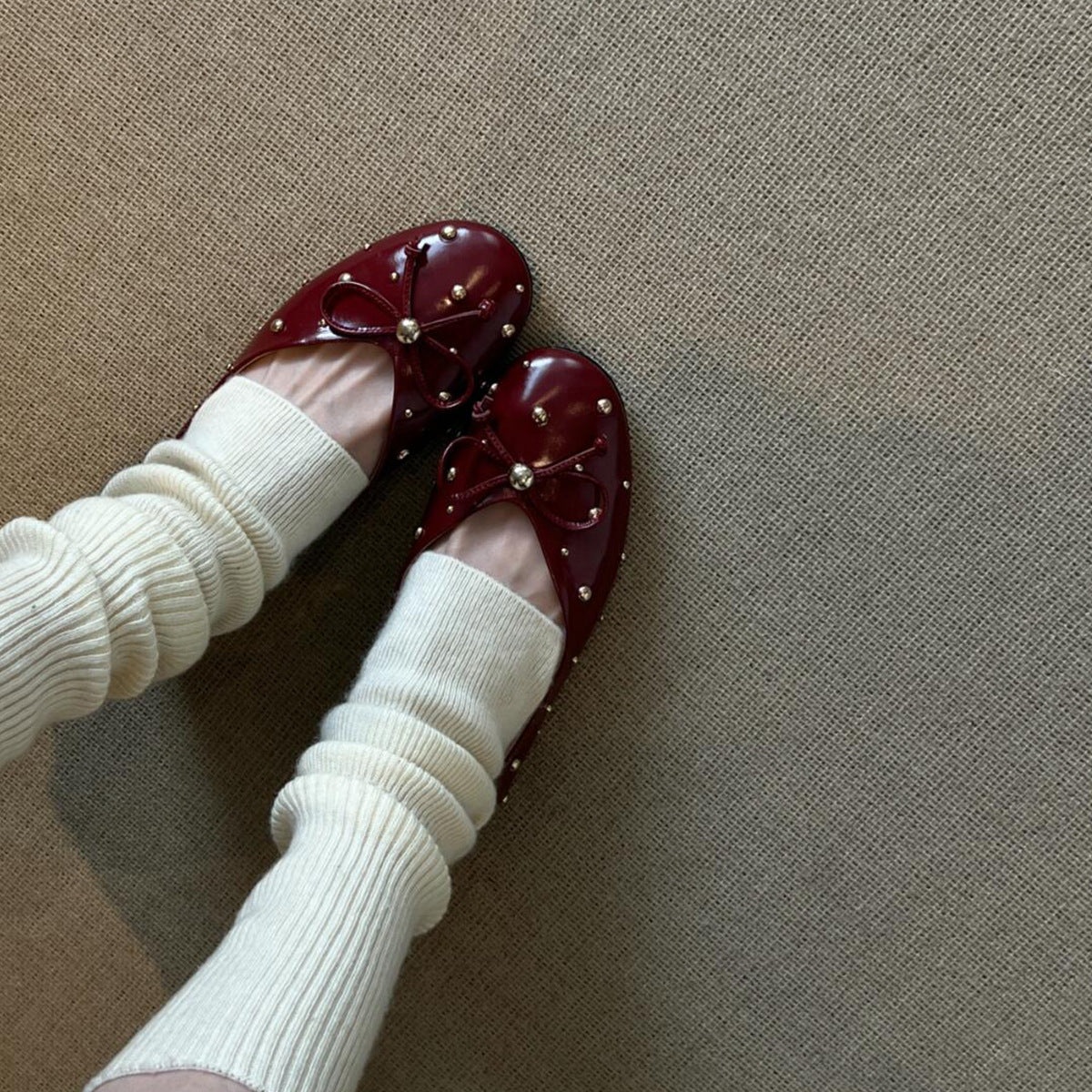 Dame Dekoreret Bue-Detalje Ballerina Flats Stilla