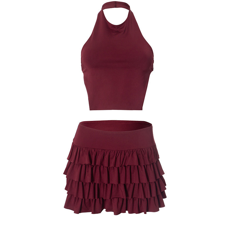 Dame Crop-Top og Ruffleshort-sæt Stilla